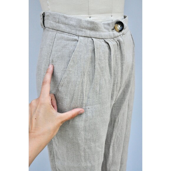 Vintage Beige Linen Ankle Pants - High Waisted Pants - Tapered Pants XXS XS - Picture 6 of 10
